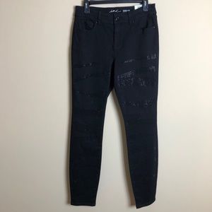 Black Studded Stripped Straight Skinny Jeans